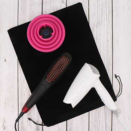 3 Packs Hair Dryer Storage Bag, Segbeauty Blow Dryer Bag Velvet Bag with Drawstring 11.8x15.7 inches Travel Stain Lined Pouch Black Packing Organizer Bag for Diffuser, Straighteners, Clothes