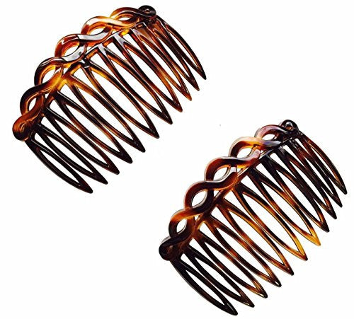 Parcelona French Open Curved Shell Set of 2 Celluloid Side Hair Combs - 3 Inch