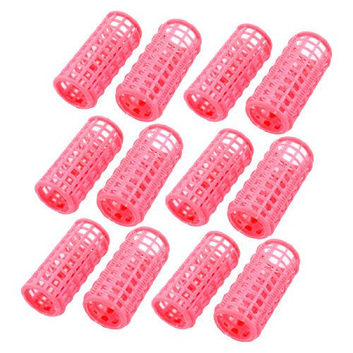Uxcell 12 pièces en plastique rose bricolage coiffure rouleau bigoudis pinces pour femme (moyen)