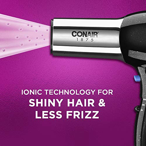 Conair 1875 Watt Full Size Pro Hair Dryer with Ionic Conditioning, Black/Chrome