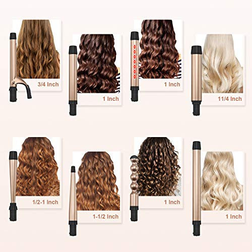 PARWIN PRO Curling Wand Set 8 in 1 with Ceramic Barrels 8 Interchangeable Hair Curler Wand for Long Hair - Professional Curling Iron Set LED Temperature Control with Heat Protecive Glove (Rosegold)