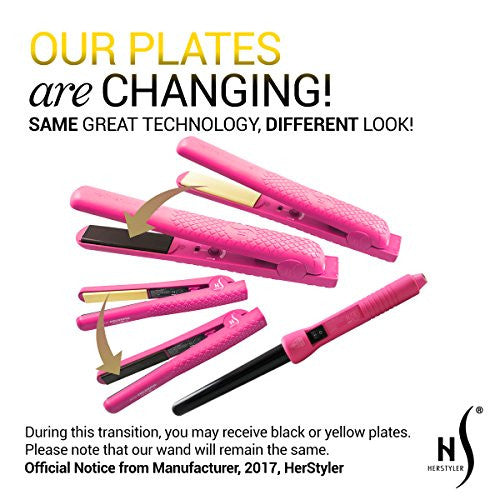 Herstyler 全套平板夹和卷发器套装 - 双电压卷发器直发器套装 - 沙龙造型卷发器和直发器套装 - 粉色