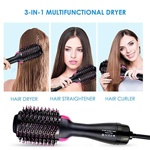 Hair Dryer Brush Professional One Step Hot Air Brush, 3 in 1 Hair Dryer & Volumizer Multi-functional Negative Ion Hair Straightener & Curly Hair Comb Anti-Scald