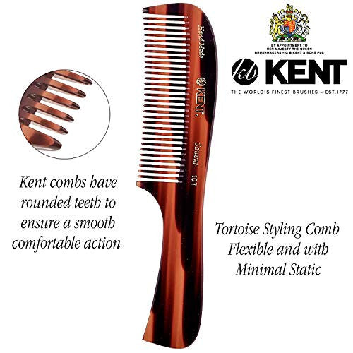 Kent 10T Large all Coarse Hair Detangling Comb, Wide Teeth for Long Thick Curly Wavy Hair. Hair Detangler Comb For Wet and Dry. Rake Comb Saw-Cut from Cellulose and Hand Polished, Handmade in England