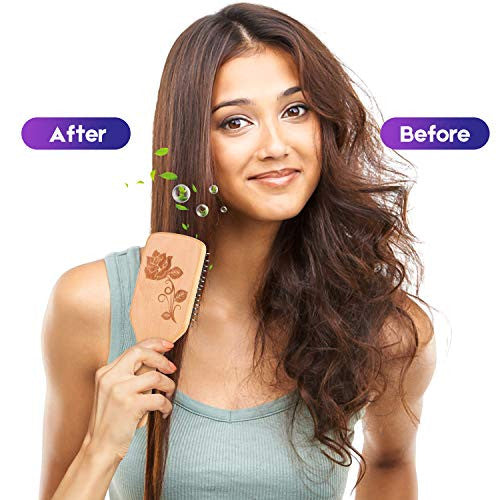 Brosse à cheveux, brosses à cheveux en poils de sanglier pour femmes, cheveux bouclés, épais, longs, secs et mouillés, meilleure brosse démêlante en bois pour lisser les cheveux et ajouter de la brillance (2 pièces)