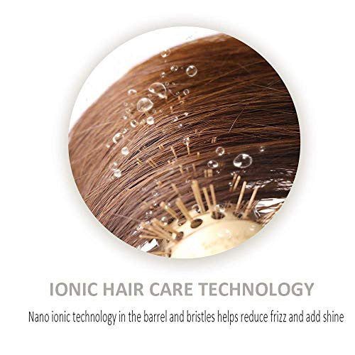 VISCAL Nano Thermal Brosse à cheveux ronde en céramique et ionique Grande brosse à cheveux ronde avec poils de sanglier 2,4 pouces, pour sécher, coiffer, boucler, ajouter du volume et de la brillance aux cheveux, marron doré.