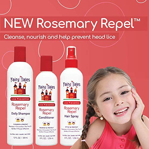 Fairy Tales Romarin Repel Daily Kids Shampooing - Shampoing contre les poux pour enfants (12 Fl Oz) et spray revitalisant contre les poux (8 Fl Oz) Duo pour la prévention des poux