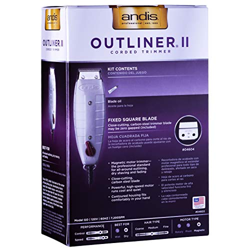 Andis Professional Outliner II Beard/Hair Trimmer, Gray, Model GO (04603) Bundled with a BeauWis Blade Brush