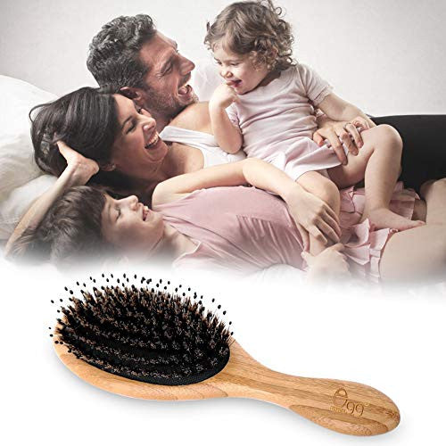 Brosse à cheveux en poils de sanglier BLACK EGG, brosse à cheveux en poils naturels pour femmes, hommes et enfants, brosse à cheveux en bambou pour cheveux mouillés/secs, lissant, massant, démêlant, réduisant les frisottis, restaure la brillance naturelle