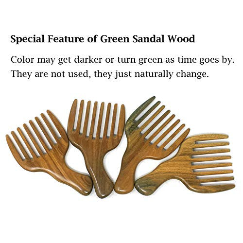 Honbay Peigne à cheveux en bois de santal vert à dents larges, peigne de massage, fabriqué à partir d'un morceau entier de bois de santal vert naturel