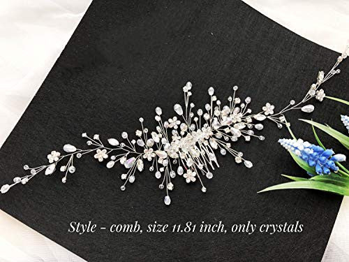 Denifery Crystal Bridal Hair Piece Bridal Hair Accessories Bridal Hair Comb Wedding Headpiece Wedding Hair Piece Wedding Hair Accessories (Silver)
