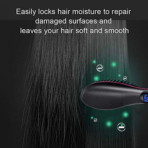 Hair Straightener Brush, Ceramic Heating Negative Ionic Hair Straightening Brush Time-Saving Hair Styling Tools with LED Temp Display and 30 Levels of Temperature, Reduce Static and Auto-off