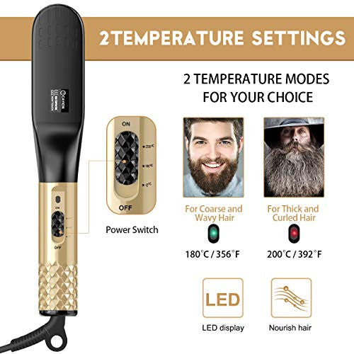 Kaarii Beard Straightener Brush for Men, Electric Quick 2 in 1 Hair Straightener Comb, Multifunctional Heat Hair Beard Brush Styler with Dual Voltage 110-240V Home Use and Travel, Perfect Valentine's Day Gift for Family / Friend
