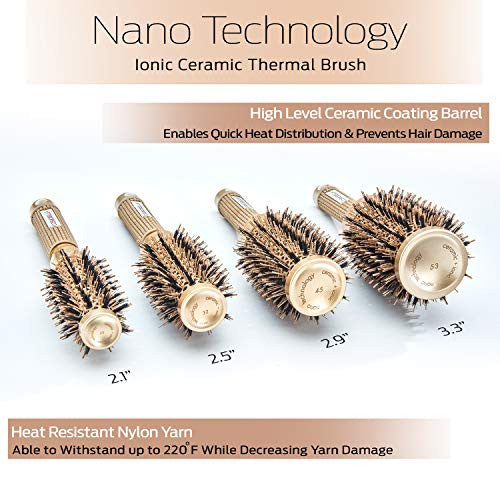 Professional Round Brush for Hair Drying | Large Brush Ideal for Mid-Long Hair | Natural Boar Bristles | Nano Technology | 2.9 Inch (Cruelty-Free) | Blowout Brush | Thermal Ceramic & Ionic