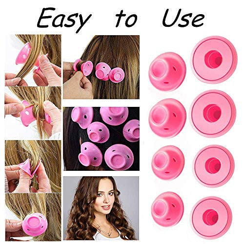 Magic Hair Rollers Silicone Curlers for Hair Larger and Small Hair Curlers,No Clip No Heat No Damage to Hair(Pink,40 Pcs)