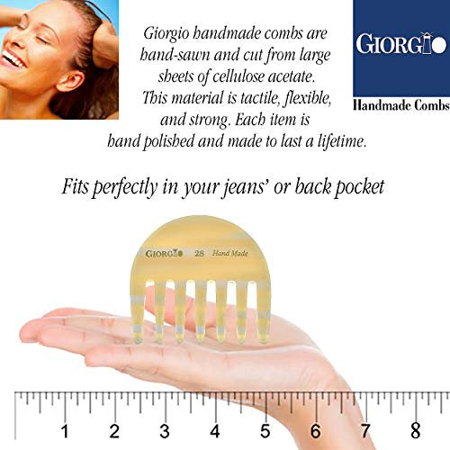 Giorgio G28 2.75英寸旅行/钱包式顺发梳,宽齿,适合卷发。干湿两用顺发梳。采用优质耐用纤维素手工制成,锯切和手工抛光,仿牛角材质