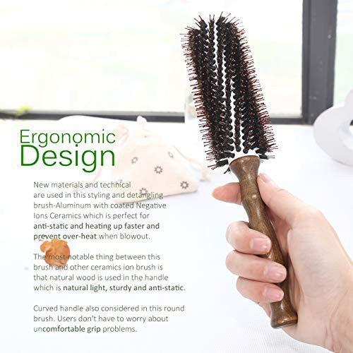 BESTOOL Hair Brush-Boar Bristle Round Brush for Blow Drying, Ceramic Ion Styling Brush for Women & Mens Curling, Straightening & Detangling, To Set Frizz & Damage Hair, Add Shine & Volume (Barrel 1'')