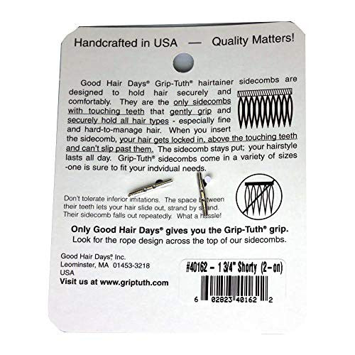Good Hair Days The Original Grip-Tuth Hair Combs, Set of 2, 40162 2" Crystal Shorty 1 3/4" Wide