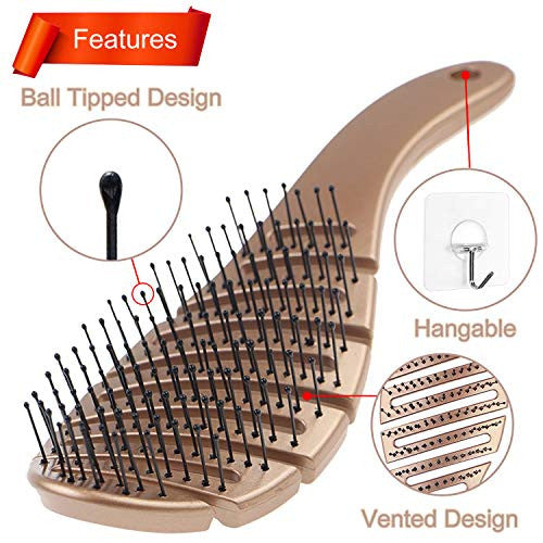 Ymnenvxo Curved Vent Brush - Flexible Brushes with Nylon Bristle for Blow Drying, Grooming & Styling, Hair Brush for Men & Women, Long, Thick & Tangles Hair (Gold)