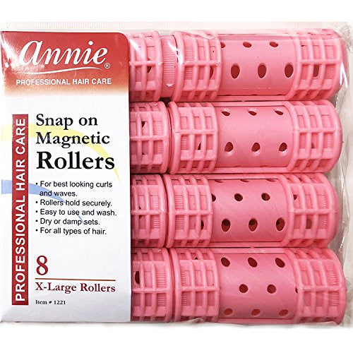 Annie Snap on Magnetic Rollers #1221, 8 Count Pink X-Large 1-1/8 Inch (2 Pack)