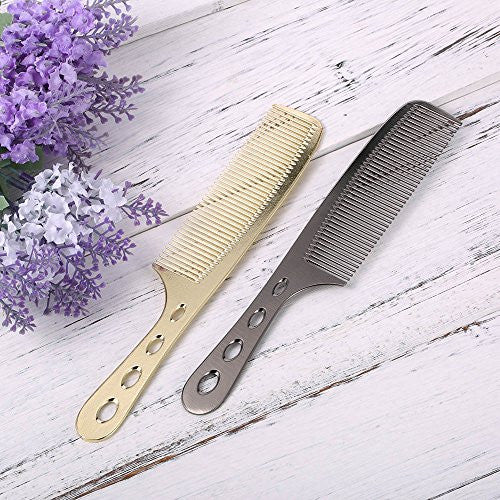 Anself Stainless Steel Hair Comb Hairdressing Steel Comb Hair Cutting Metal Comb Long Handle (Gold)