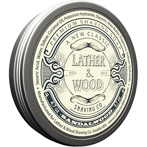 Lather & Wood Shaving Soap - Sandalwood - Simply The Best Luxury Shaving Cream - Tallow - Dense Lather with Fantastic Scent for The Worlds Best Wet Shaving Routine. 4.6 oz (Sandelwood)