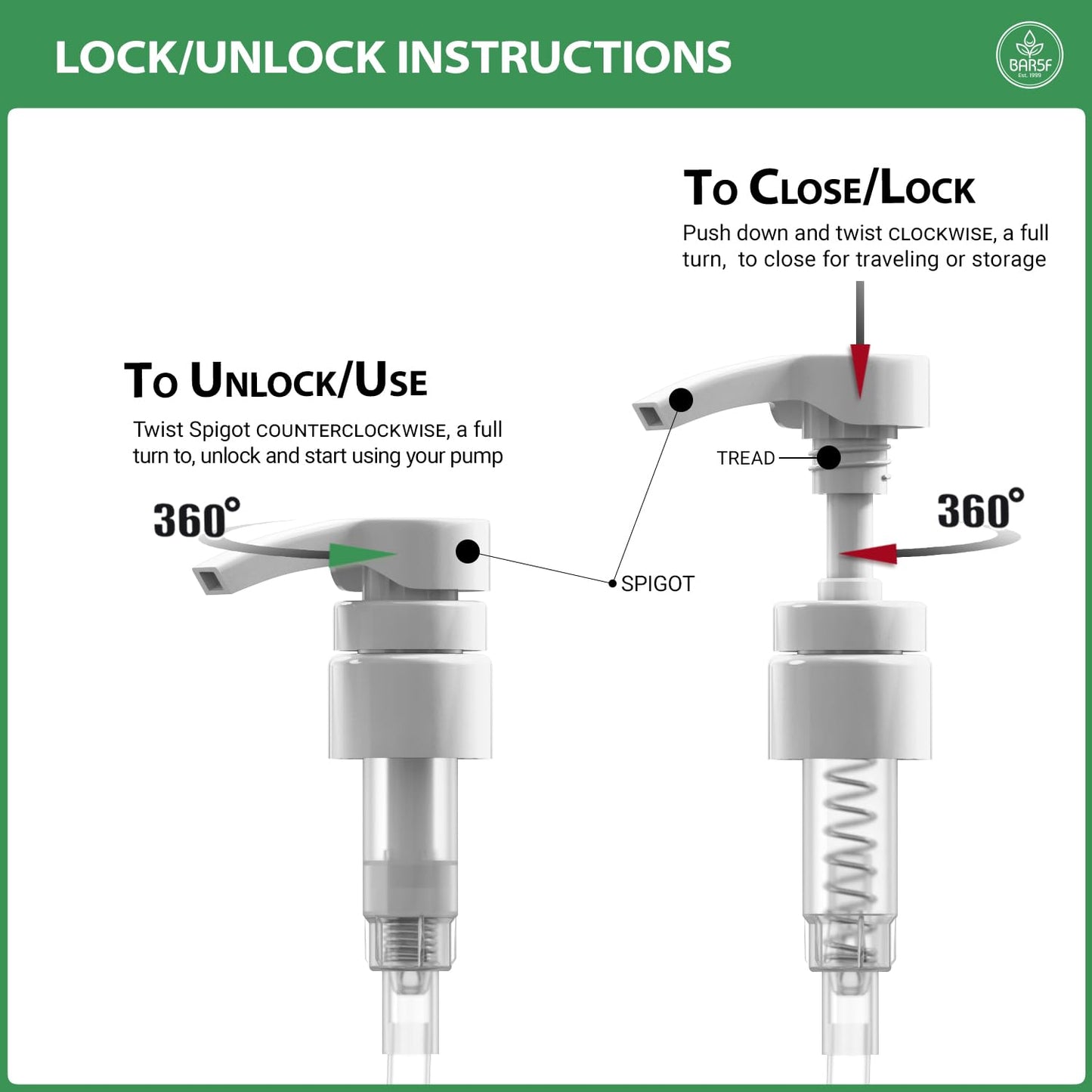 Bar5F Universal Pumps for Shampoo, Conditioner, Gel, Body Wash, etc, for 1 Liter/33.8 Ounce/1000ml Bottles, Set of 2, Black & White,2 Count (Pack of 1)