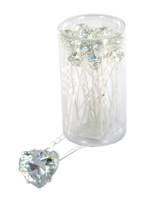 Stone Hair Pin (20/jar) 6735 Silver (Heart) - jar