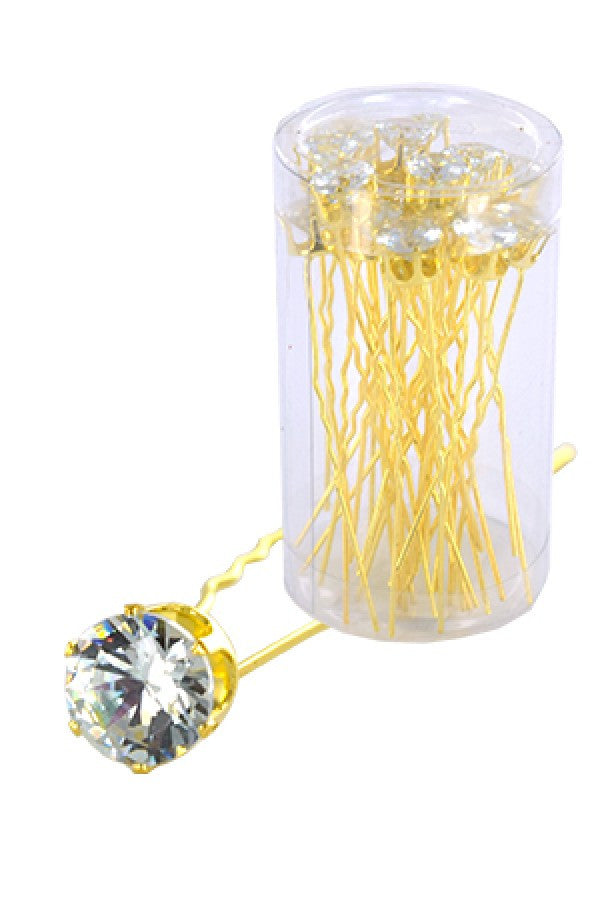 Stone Hair Pin (20/jar) 6738 Gold (Round) - jar