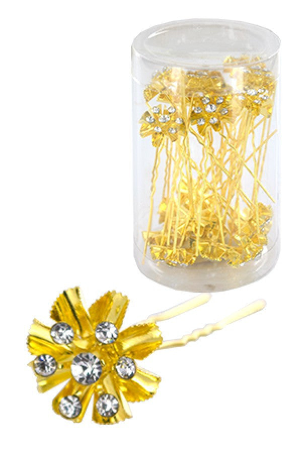 Stone Hair Pin (20/jar) 6748 Gold (Flower) - jar