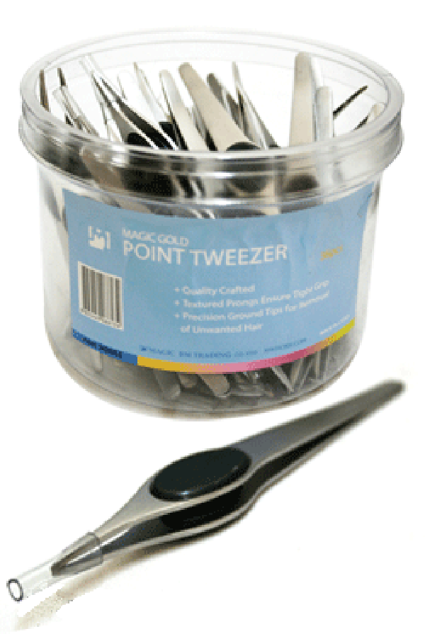 Magic Gold- Point Tip Tweezer w/ Grip 90661 (36pc/jar)