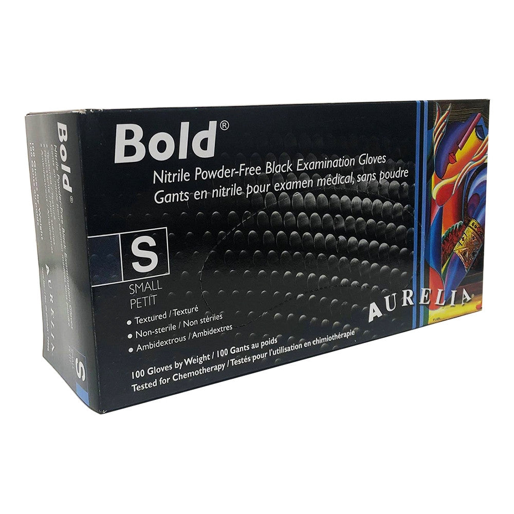Aurelia Bold Nitrile PF Black Gloves 100PK Small 73996