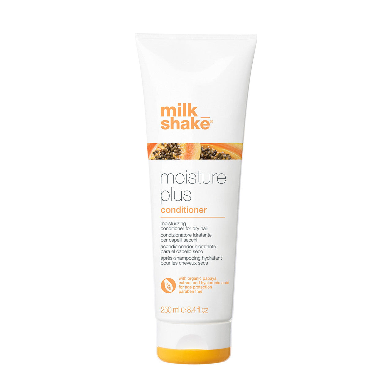 Moisturizing conditioner for dry hair.
Gives softness and manageability to dry hair, maintaining the hair’s optimal moisture balance. It contains organic papaya extract, Integrity 41® and hyaluronic acid with an anti-aging action as well as protecting hair colour. Paraben free.
Use: distribute evenly over clean, damp hair, leave in for a few minutes and rinse. Proceed milk_shake moisture plus whipped cream for more intense conditioning.