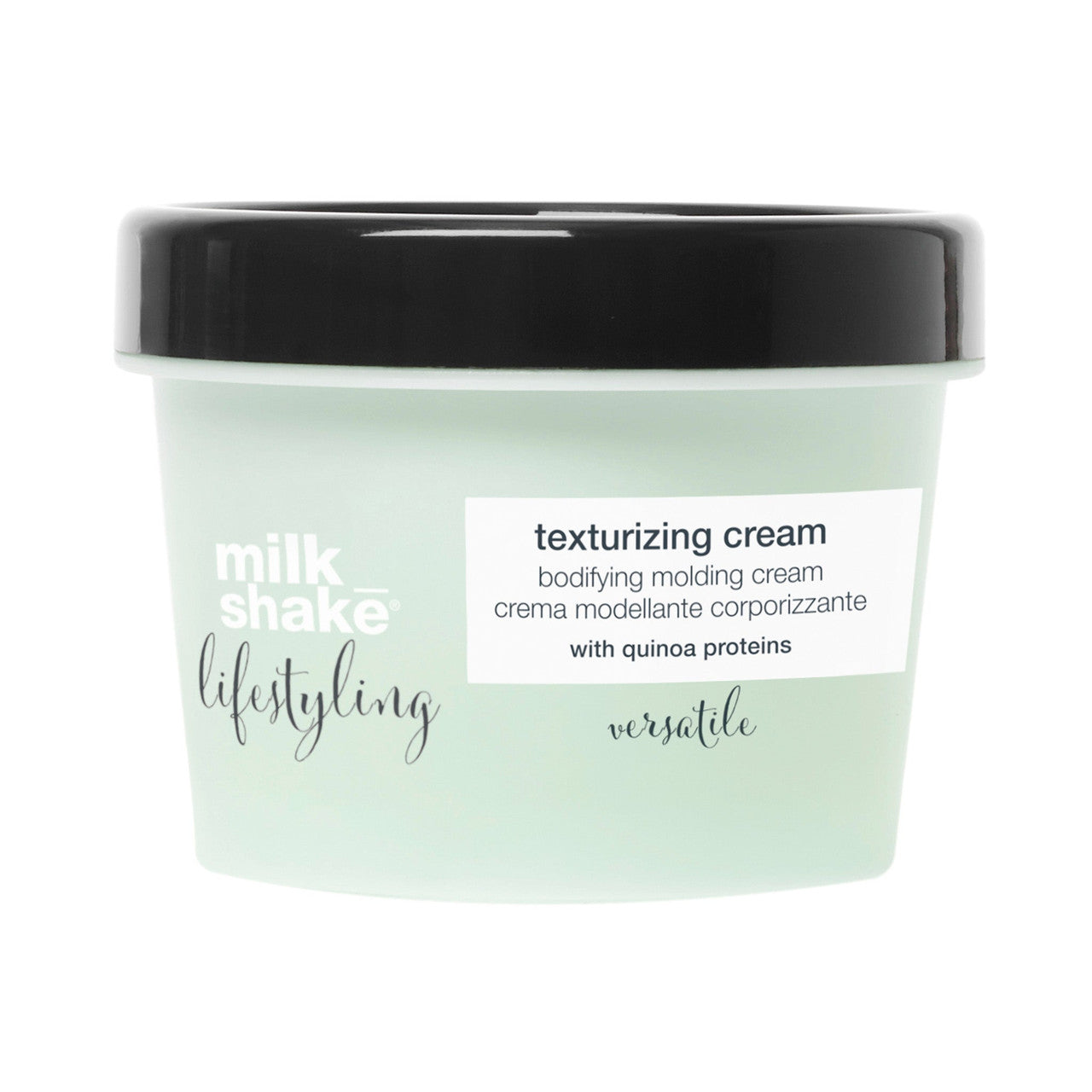 milk_shake® lifestyling texturizing cream is a bodifying molding cream, particularly suitable for fine hair, when applied to dry hair it gives body, giving separation and control to hair strands for creative and unkempt looks. Contains organic fruit extracts, quinoa and milk proteins, Integrity 41® and a UV filter to protect hair.