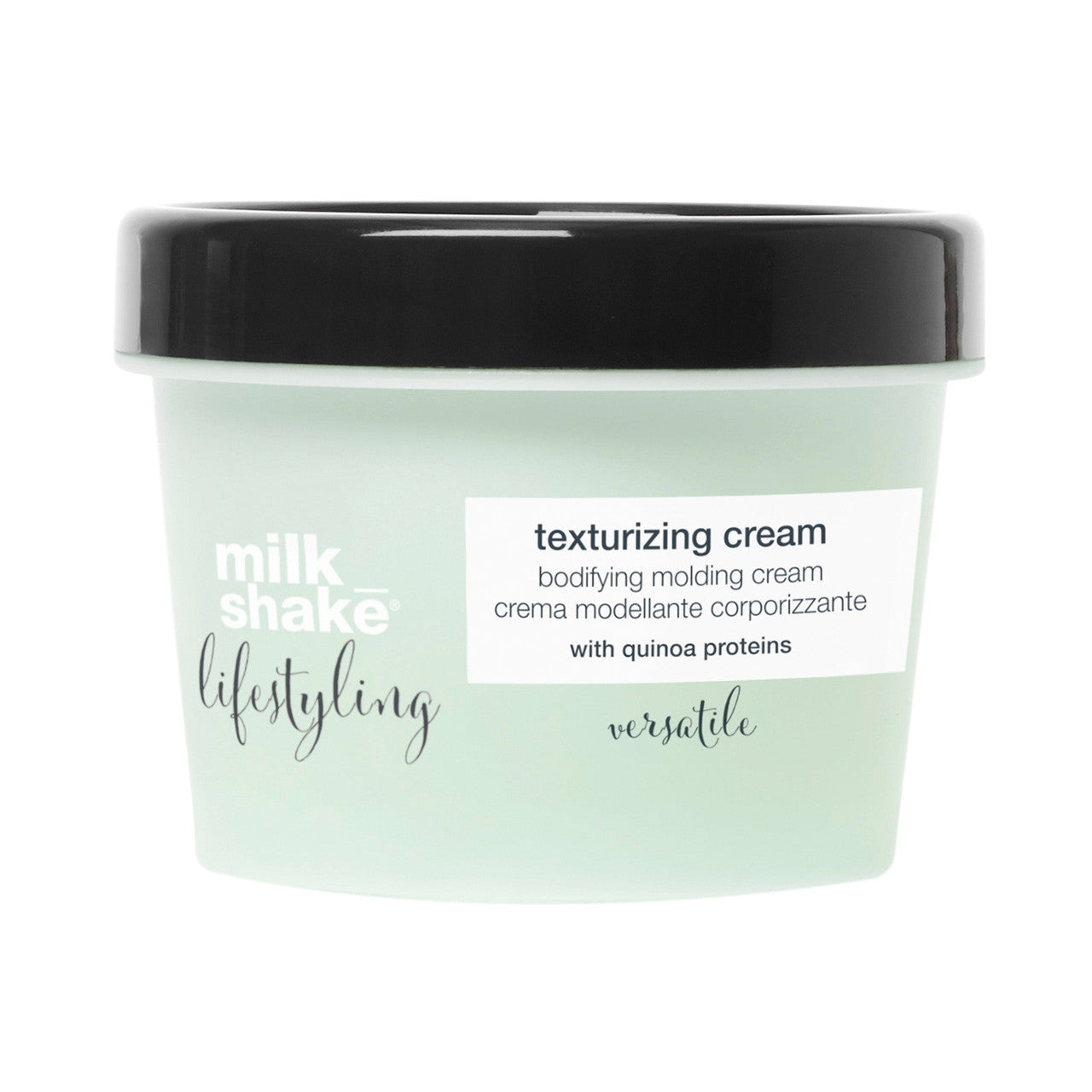 milk_shake® lifestyling texturizing cream is a bodifying molding cream, particularly suitable for fine hair, when applied to dry hair it gives body, giving separation and control to hair strands for creative and unkempt looks. Contains organic fruit extracts, quinoa and milk proteins, Integrity 41® and a UV filter to protect hair.