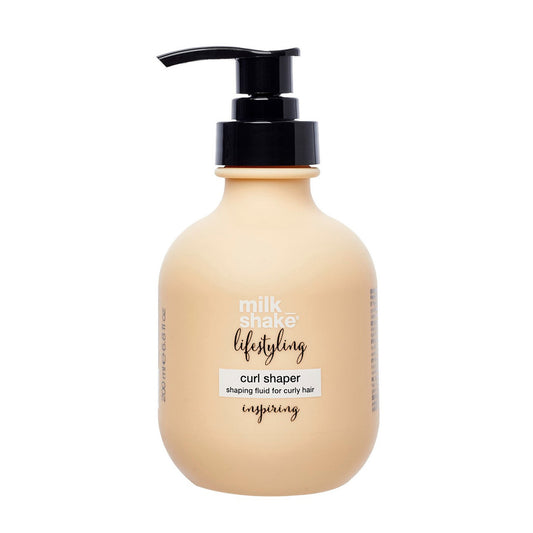 milk_shake® lifestyling curl shaper, shaping fluid for curly hair. Ideal for defined and enduring curls. Intensifies natural texture, defining curls and perfecting soft waves. Guarantees shine and color protection plus anti-frizz results.

Use: Apply to clean, damp hair and proceed with styling.