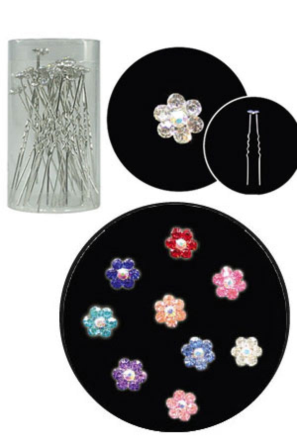 2968 Stone Hair Pin -Flower (20/jar)