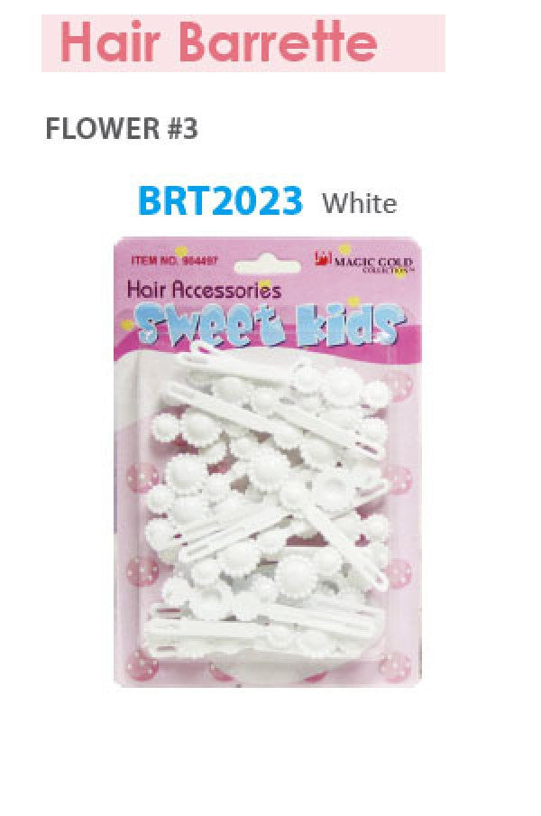 Magic Gold Barrette Flower 3 White 36pcs BRT2023 -pc