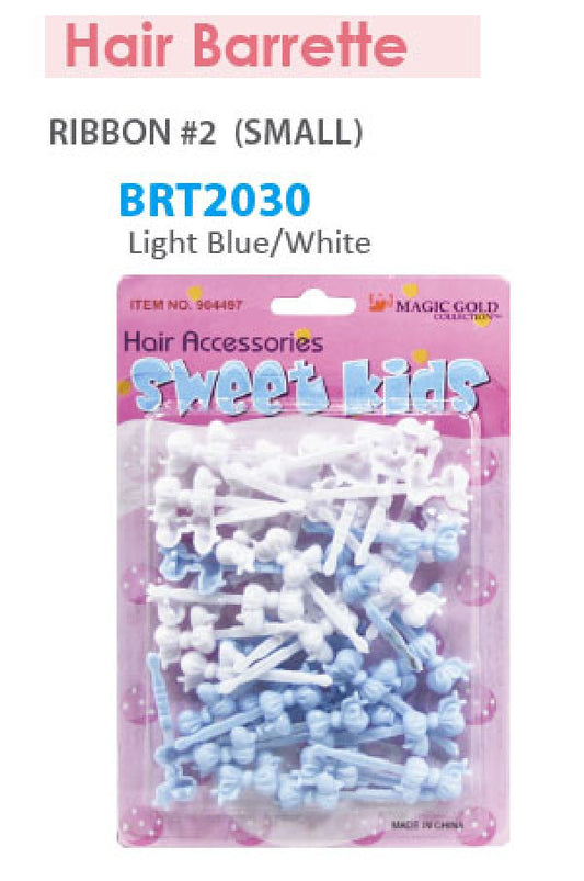 Magic Gold Barrette Ribboon (S) Light Blue/White BRT2030 -pc