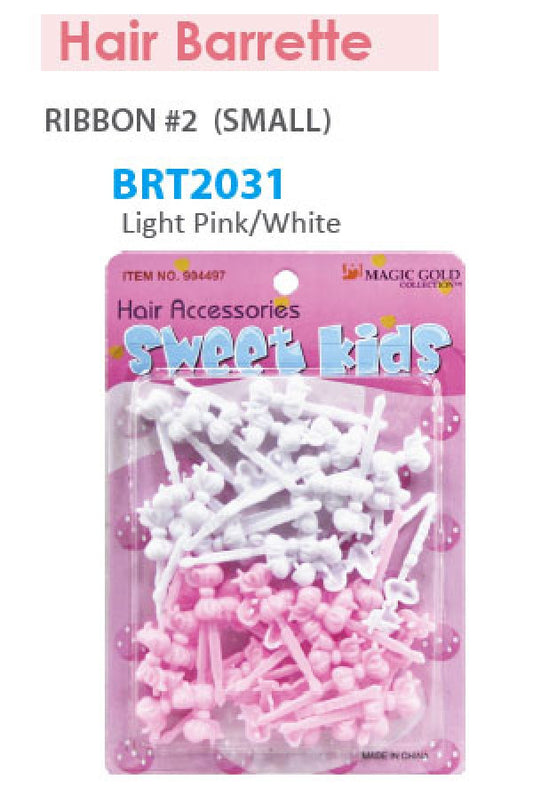 Magic Gold Barrette Ribboon (S) Light Pink/White BRT2031-pc