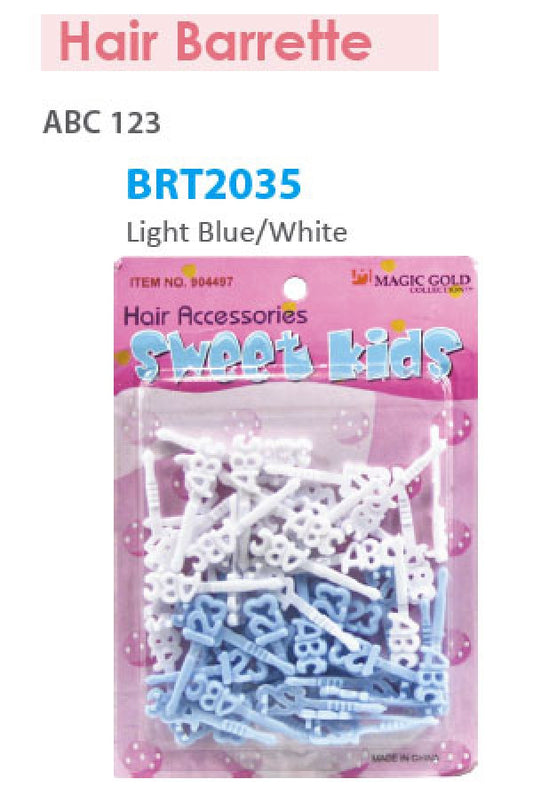 Magic Gold Barrette ABC123 Light Blue/White BRT2035 -pc