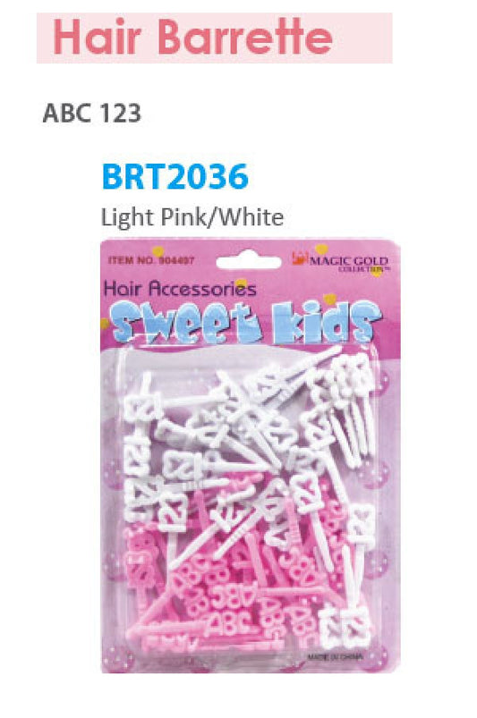 Magic Gold Barrette ABC123 Light Pink/White BRT2036 -pc