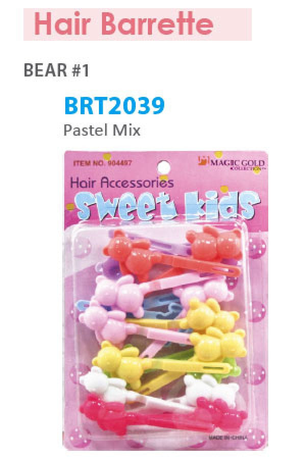 Magic Gold Barrette Bear Pastel Mix BRT2039 -pc