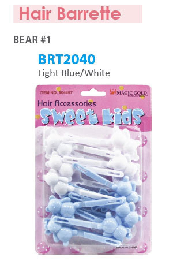 Magic Gold Barrette Bear Light Blue/White BRT2040 -pc
