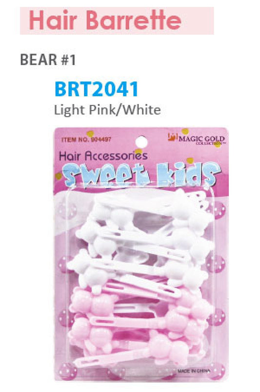 Magic Gold Barrette Bear Light Pink/White BRT2041 -pc