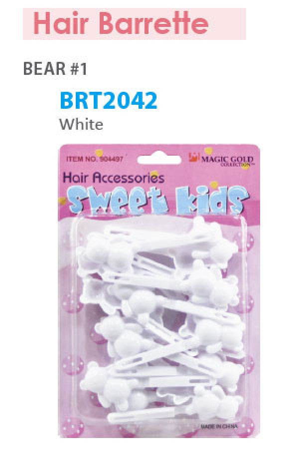 Magic Gold Barrette Bear White BRT2042 -pc