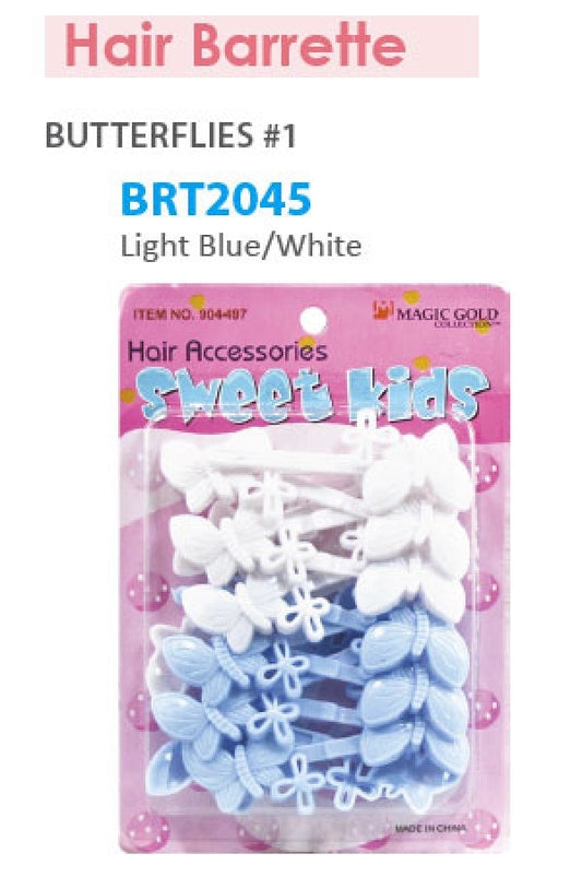 Magic Gold Barrette Butterflies Light Blue/White BRT2045 -pc