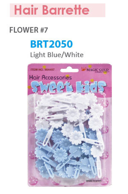 Magic Gold Barrette Flower 7 Light Blue/White BRT2050 -pc