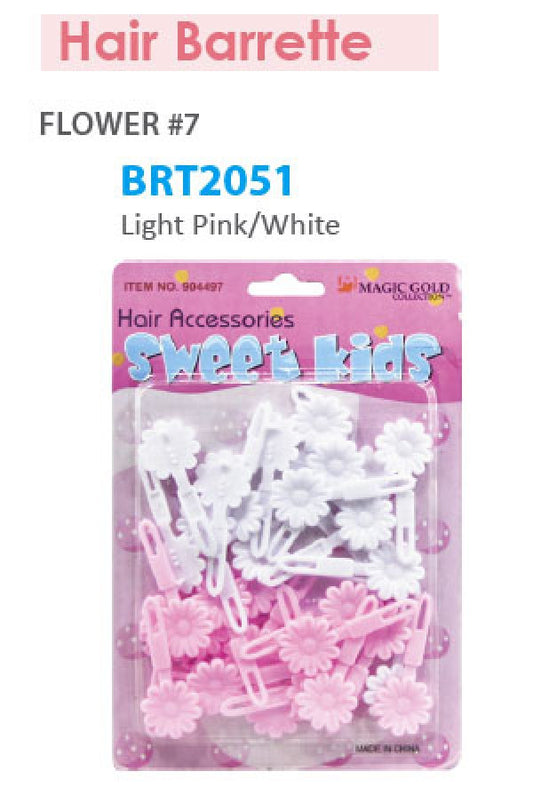Magic Gold Barrette Flower 7 Light Pink/White BRT2051 -pc