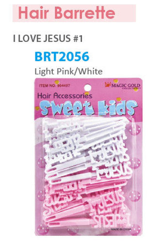 Magic Gold Barrette I Love Jesus Light Pink/White BRT2056 -pc